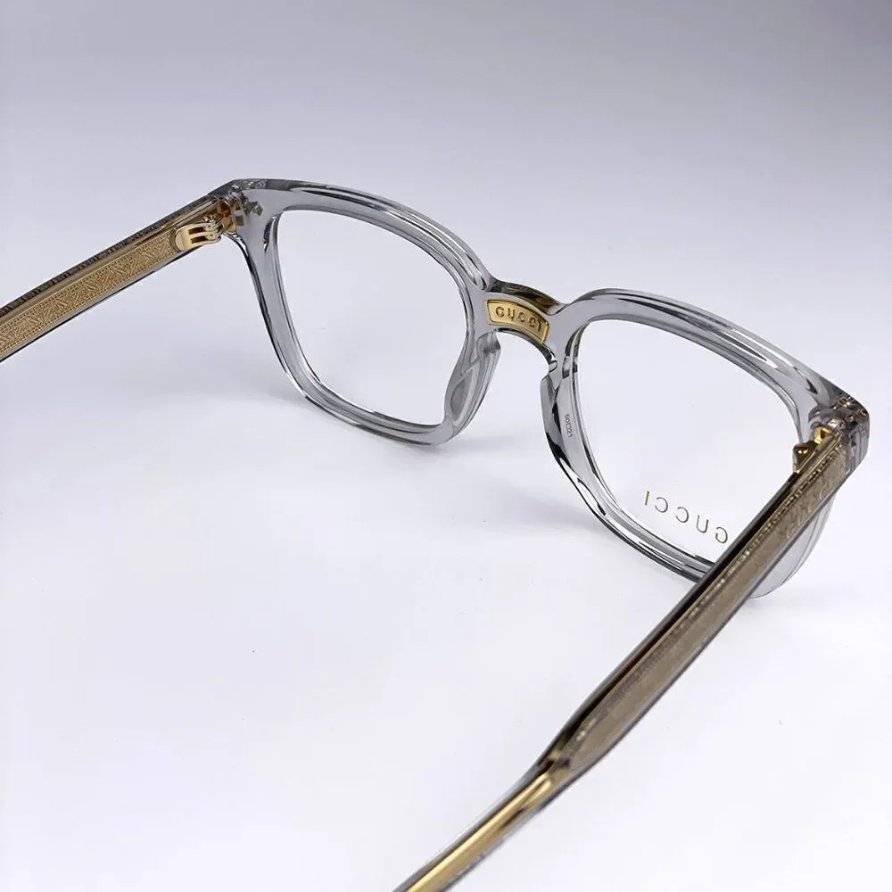 NEW Gucci GG0184O 005 Unisex Square Gray Clear Gold Eyeglasses